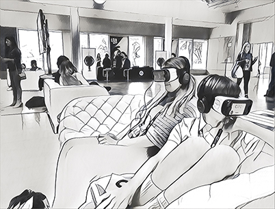 Virtual Reality Experiences Lounge Convivial Graphic of Virtual Reality Experiences Lounge